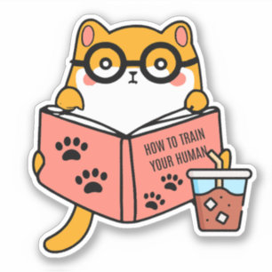 Sticker Chat Cute Kawaii lisant un livre
