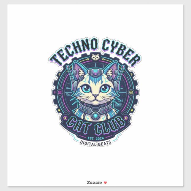Sticker Chat Cyber Techno Drôle Conception Amateur de Chat (Feuille)