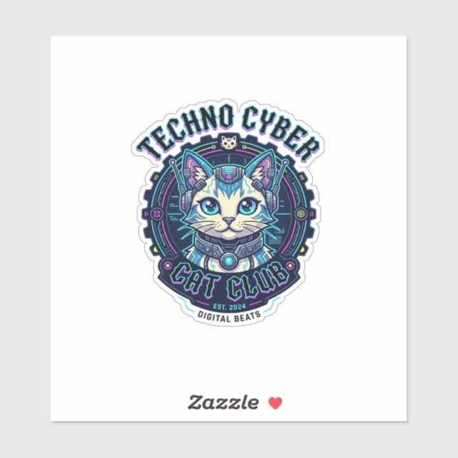 Sticker Chat Cyber Techno Drôle Conception Amateur de Chat (Feuille)