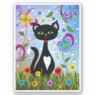 Sticker Chat dans un jardin d'art abstrait