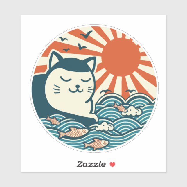 Sticker Chat d'art japonais (Feuille)
