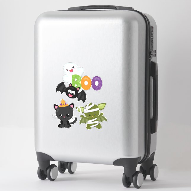 Sticker Chat de Cute Halloween, bat, mummy et ghost (Sur valise)
