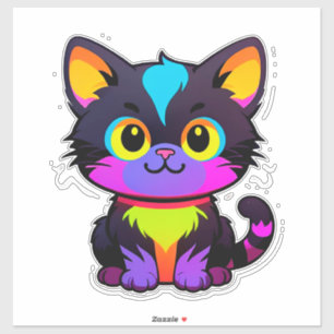 Sticker Chat de dessin animé coloré avec des couleurs néon