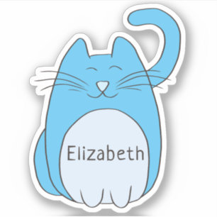 Sticker Chat de dessin mignon Ajouter Nom Bleu Contour Sti