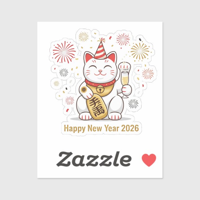 Sticker Chat de la Chance Maneki Neko 'Bonne Année 2026'  (Feuille)