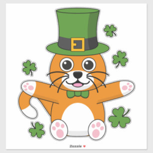 Sticker Chat de la Saint Patrick avec dessin Shamrock