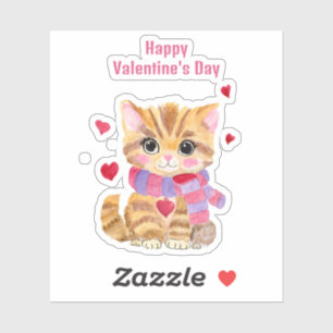 Sticker Chat de la Saint-Valentin à l'aquarelle