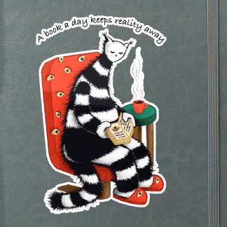 Sticker Chat de lecture bizarre - Un livre par jour éloign