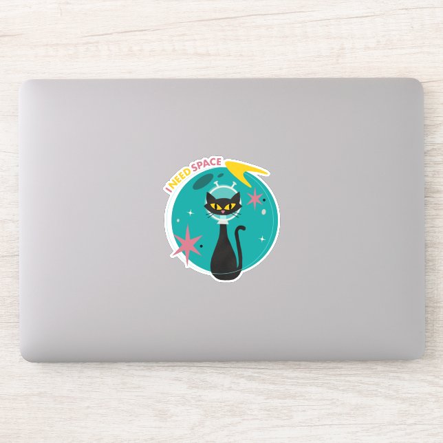 Sticker Chat de l'espace « J'ai besoin d'espace » Mid-Cent (Ordinateur)