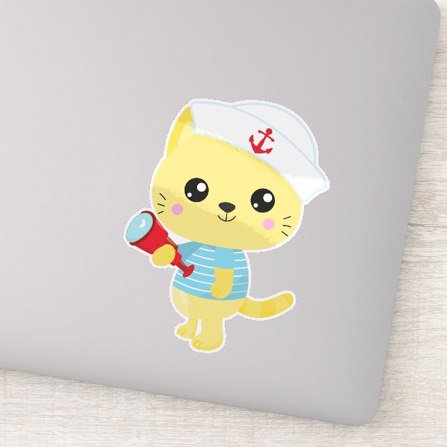 Sticker Chat de mer, Capitaine de bateau, Casquette de voi (Détail)