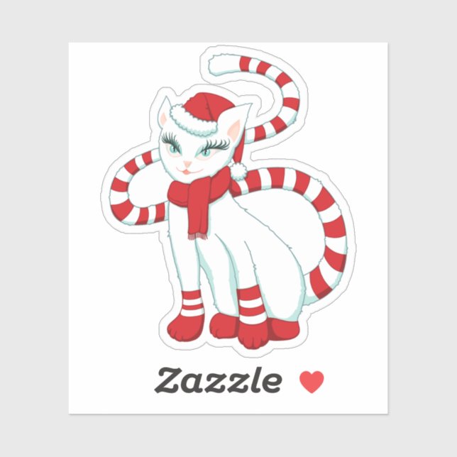 Sticker Chat de Noël Cute Blanc Kitty (Feuille)