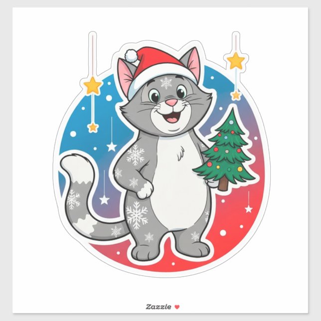 Sticker Chat de Noël joyeux thème de vacances d'hiver (Feuille)