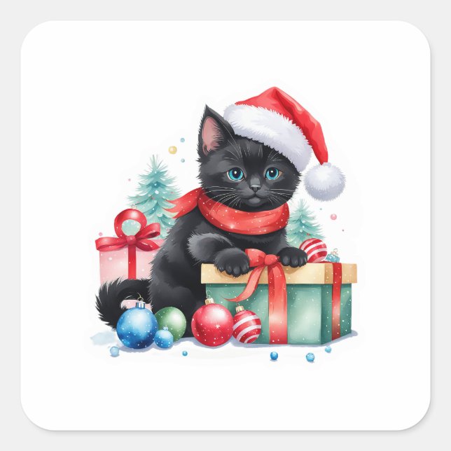 Sticker chat de Noël mignon - Kitty avec présentan (Devant)