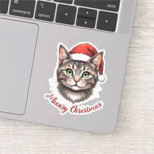 Sticker Chat de Noël mignon personnalisé avec chapeau de P