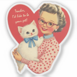 Sticker Chat de professeur vintage rétro Saint-Valentin