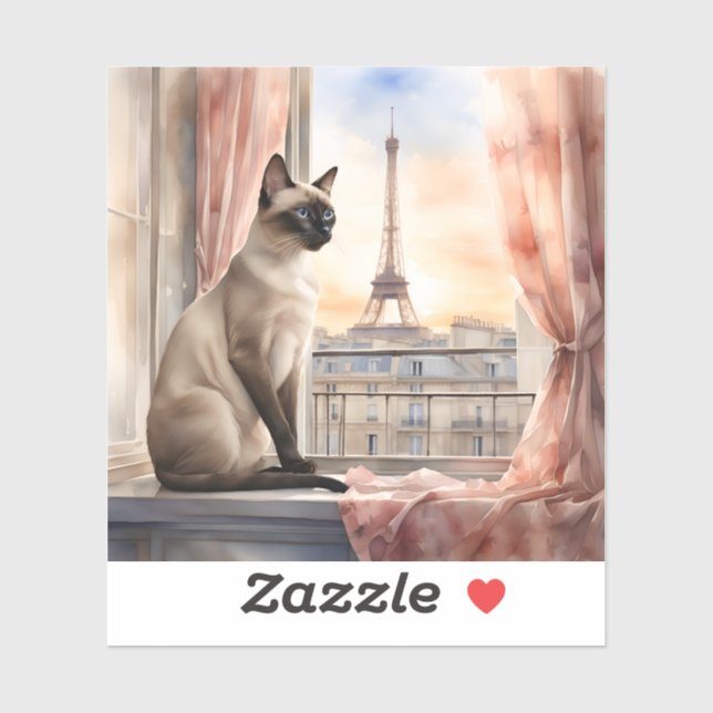 Sticker Chat de Siamese Relaxant sur la Fenêtre Parisienne (Feuille)