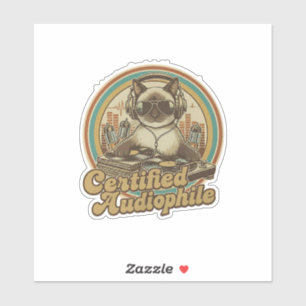 Sticker Chat de style vintage écoutant des disques vinyles