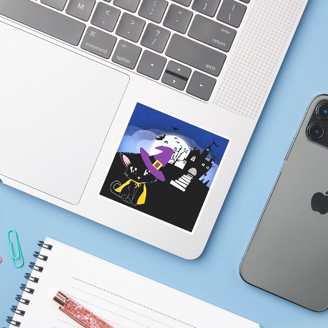 Sticker Chat d'Halloween (Ordinateur portable avec iPhone)