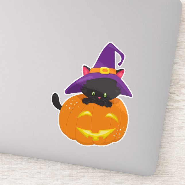 Sticker Chat d'Halloween, Chat noir, Casquette de sorcière (Détail)