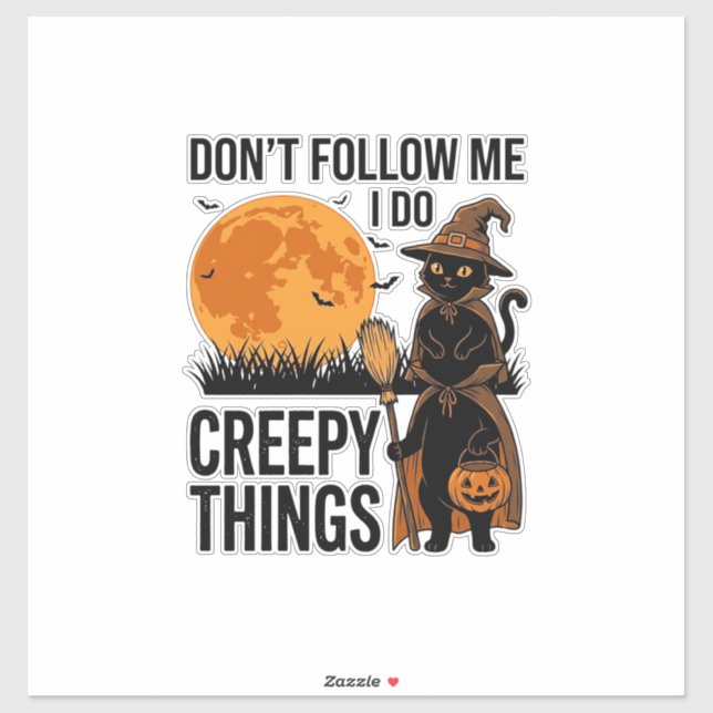 Sticker Chat d'Halloween Choses Effrayantes Sorcière Drôle (Feuille)