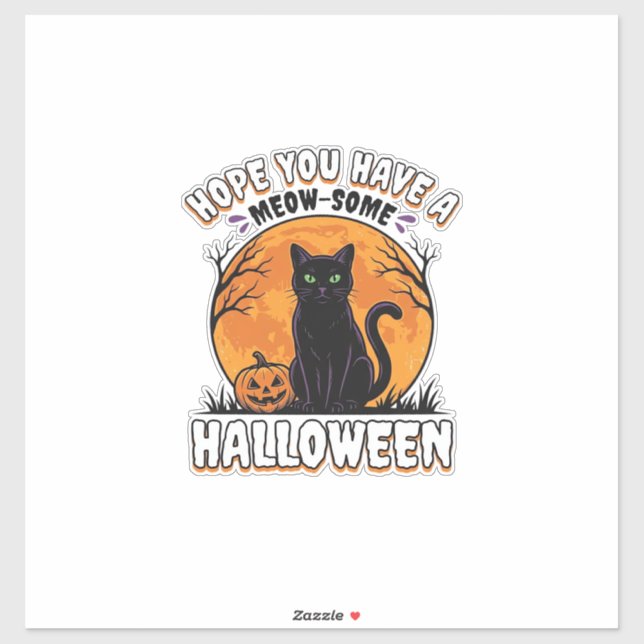 Sticker Chat d'Halloween Meow-Some Dessin de Gravure Vinta (Feuille)