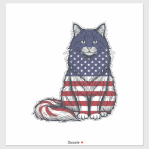 Sticker Chat drapeau patriotique dessin de t-shirt gravure