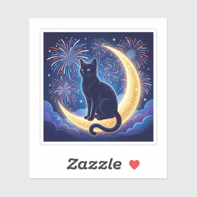 Sticker Chat du Croissant de Lune Feux d'Artifice Patrioti (Feuille)