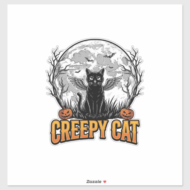 Sticker Chat effrayant Halloween Dessin de gravure vintage (Feuille)
