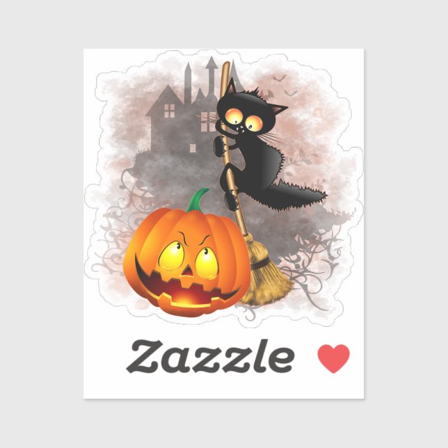 Sticker Chat effrayé par Citrouille Fun Halloween caractèr (Feuille)