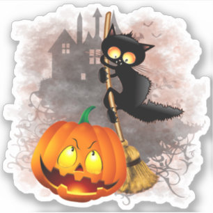 Sticker Chat effrayé par Citrouille Fun Halloween caractèr