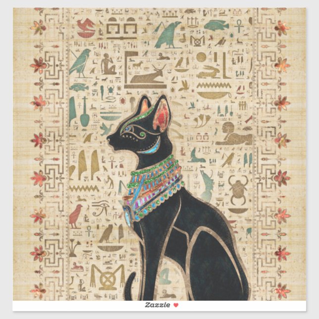 Sticker Chat égyptien - Bastet sur le papyrus (Feuille)