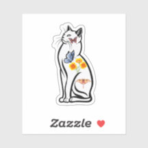 Chat élégant contour avec papillons et fleur