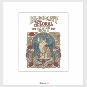 Sticker Chat élégant floral Art Nouveau vintage vecteur