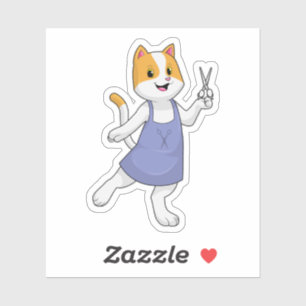 Sticker Chat en coiffeur avec ciseaux