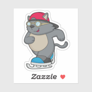 Sticker Chat en patinage sur glace avec patins sur glace