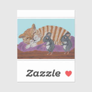 Sticker Chat endormi avec des souris sournoises 