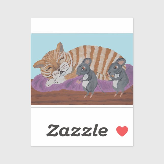 Sticker Chat endormi avec des souris sournoises  (Feuille)
