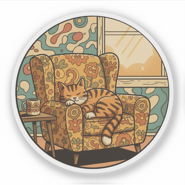 Sticker Chat endormi douillet - Rêve de fauteuil rétro flo (Devant)