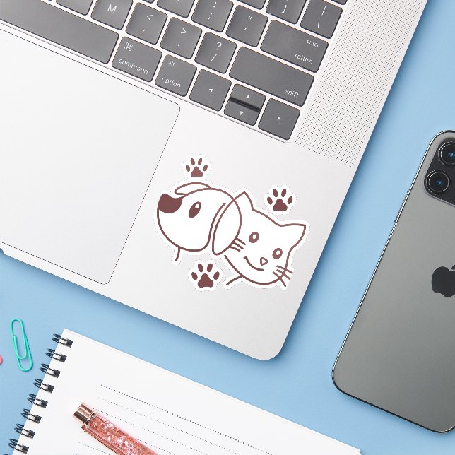 Sticker Chat et chien mignons en ligne  (Ordinateur portable avec iPhone)