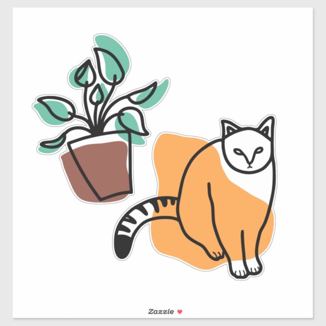 Sticker Chat et le plante (Feuille)
