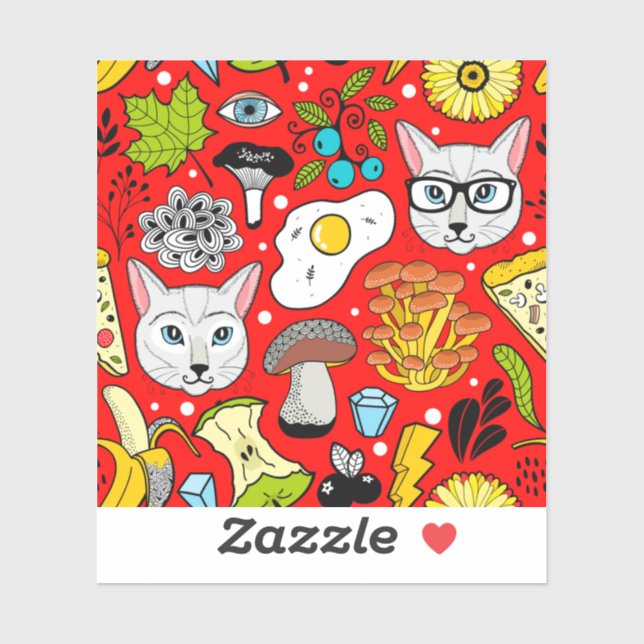 Sticker Chat et oeuf sur le rouge (Feuille)