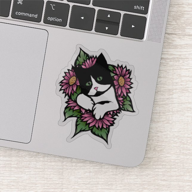 Sticker Chat floral Tuxedo (Détail)