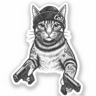 Sticker Chat Gangster Tatoué Art Kitty Streetwear Cool