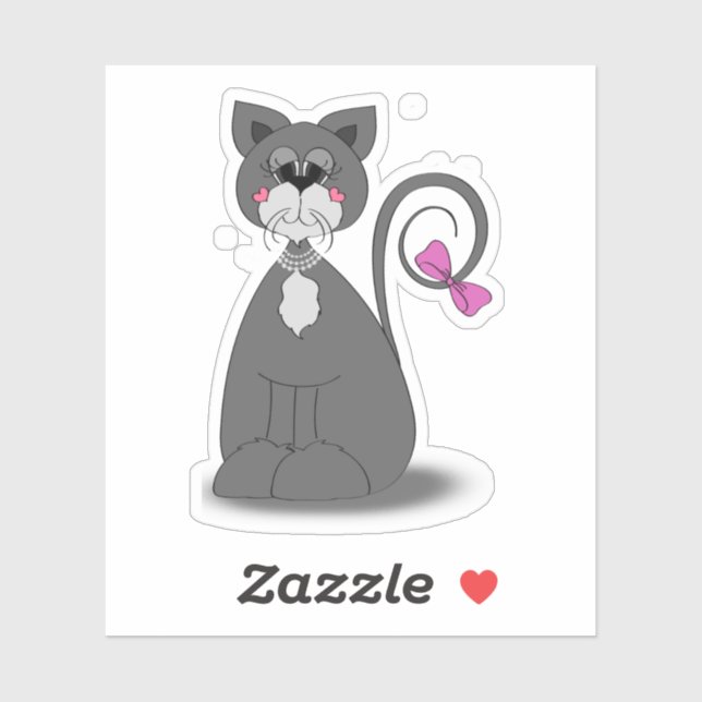 Sticker chat gris avec arc rose (Feuille)