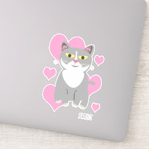Sticker Chat gris élégant mignon Cœurs Animal de compagnie