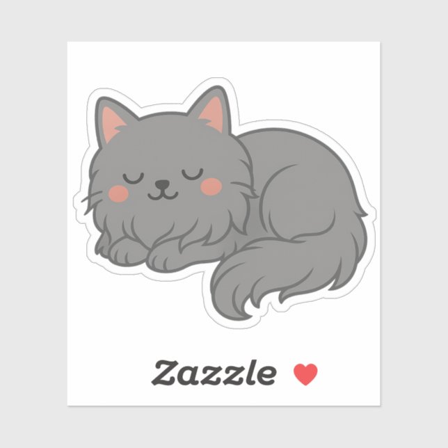Sticker Chat Gris Fluffy et Rond – Art de Chat de Dessin A (Feuille)