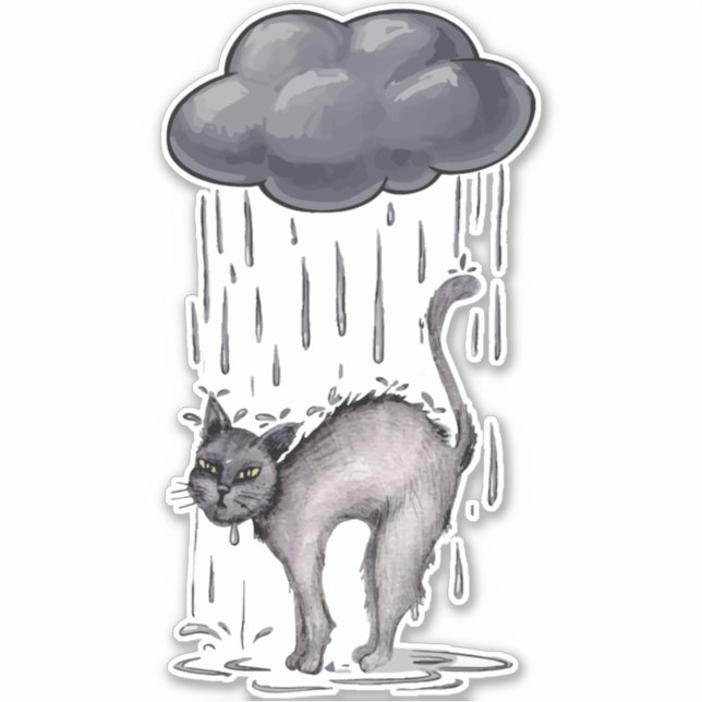 Sticker Chat gris le jour de la pluie (Devant)