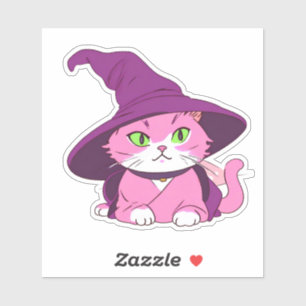 Sticker Chat Halloween rose sorcière éffrayante décoration