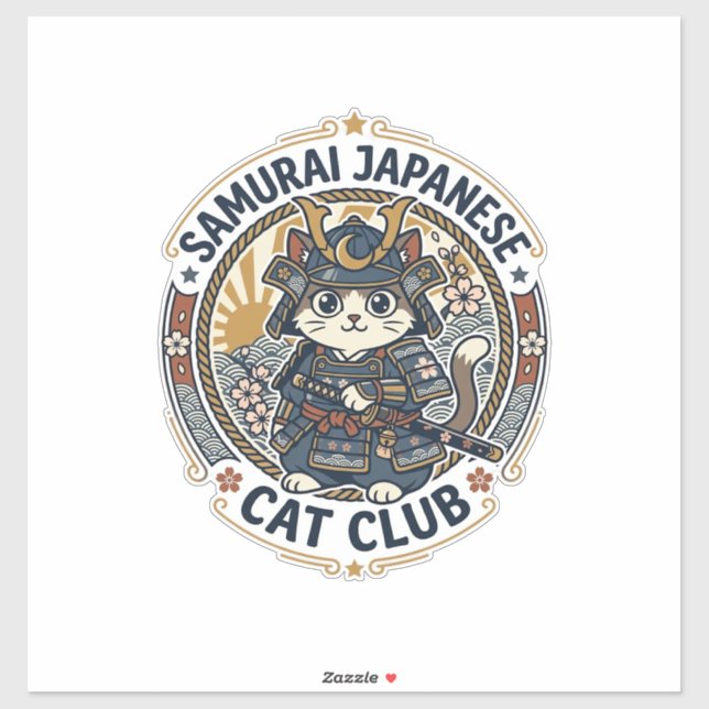 Sticker Chat japonais samouraï Art vectoriel POD - Samoura (Feuille)