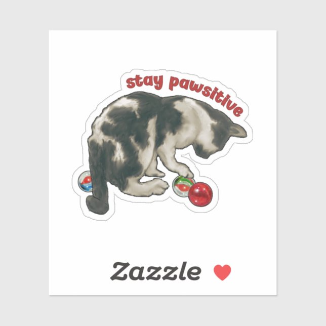 Sticker Chat Jouant avec des BILLES, Restez Pawsitifs, Jeu (Feuille)